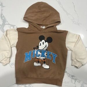 Mikey mouse hoodie toddler brown/ beige size 6 two small stains #23